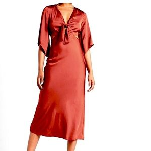 Red/ brown express silk tie front dress